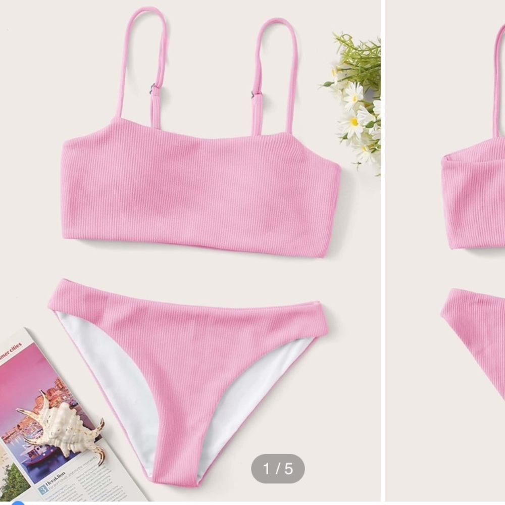 Ribbed Cami Bikini Swimsuit pink
